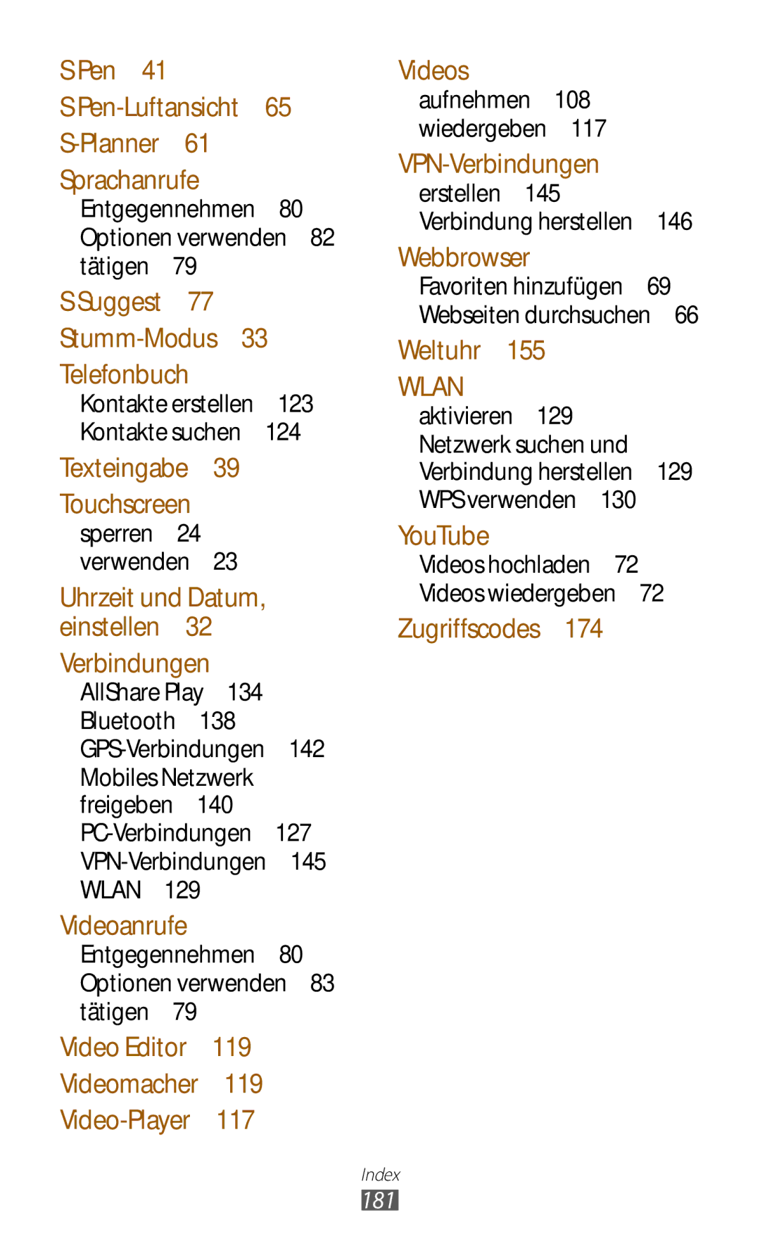 Samsung GT-N8020ZWAVD2 Entgegennehmen 80 Optionen verwenden 82 tätigen , Entgegennehmen 80 Optionen verwenden 83 tätigen  